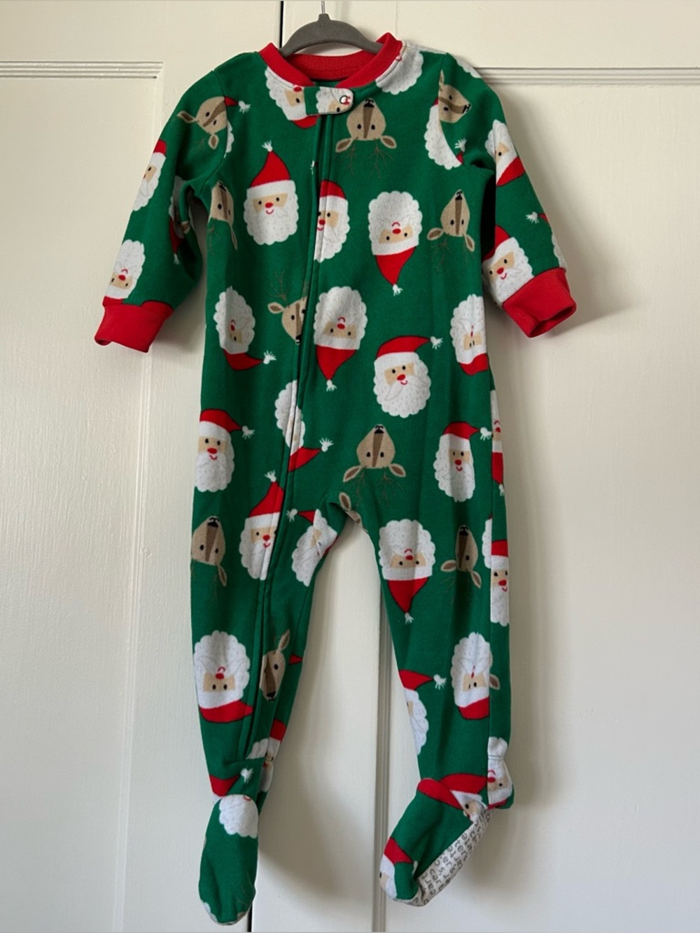 Carter's Christmas Santa Print One-Piece Footed Fleece Sleeper Toddler Size 18M